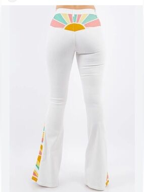 White Boot Cut Pants with Sunrise Colorblock Detail